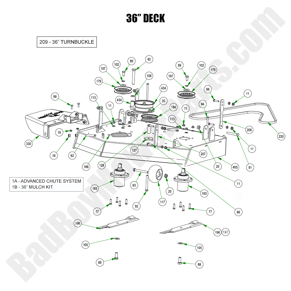 3199 - Bad Boy Mower Parts Lookup > 2023 > Revolt > 36\" Deck Assembly